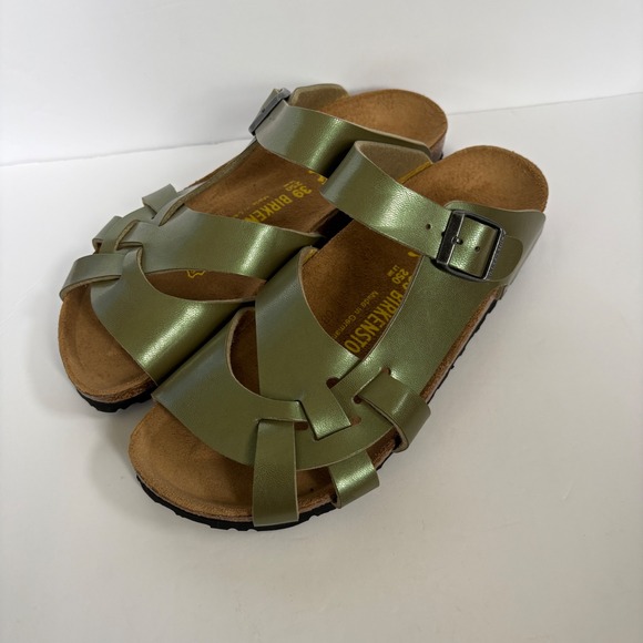 Birkenstock Shoes - Birkenstock Sandals Womens 39 L8 M6 Metallic Olive Green  NWOT